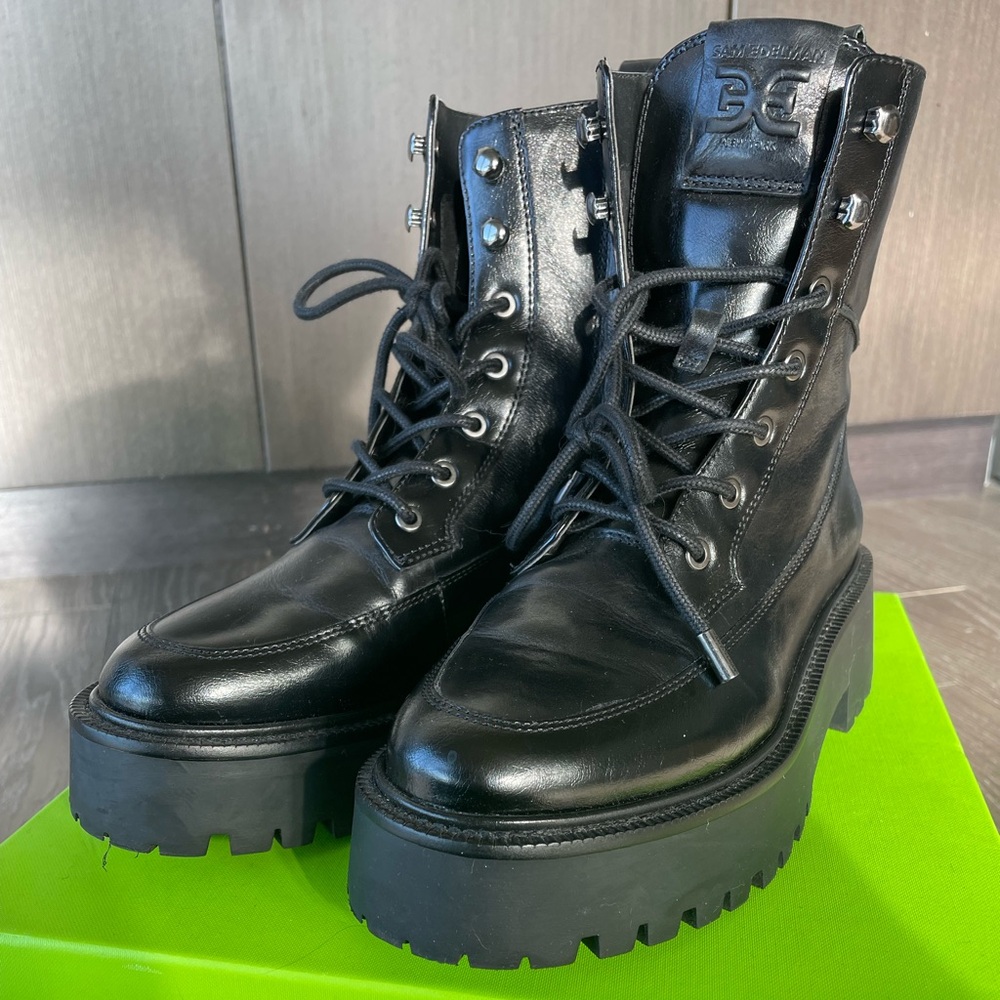 Sam Edelman Black Leather Women's Platform Boots - Picture 2 of 8
